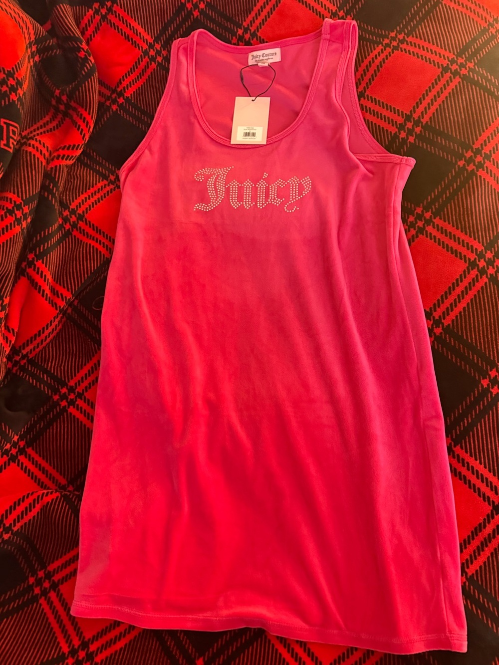 Juicy Couture Girls Hot Pink Velour Tank Dress with Rhinestone Juicy Logo